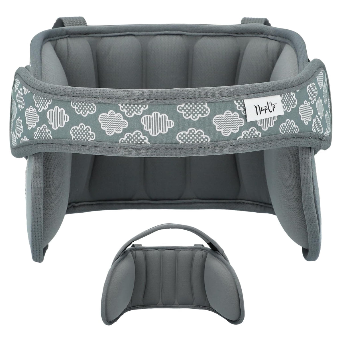 NapUp head support keeps little heads steady during car naps in a safe car seat.