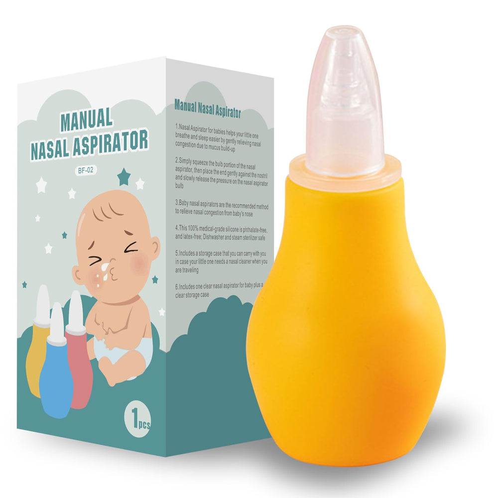 Nasal Aspirator for Baby with yellow silicone head provides gentle nasal relief.