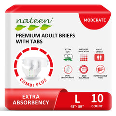 Nateen Combi Plus tabs displaying a secure fit for easy caregiver changes.