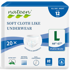 Nateen Flex Maxi Pull-Ups open pack shows convenient overnight protection.