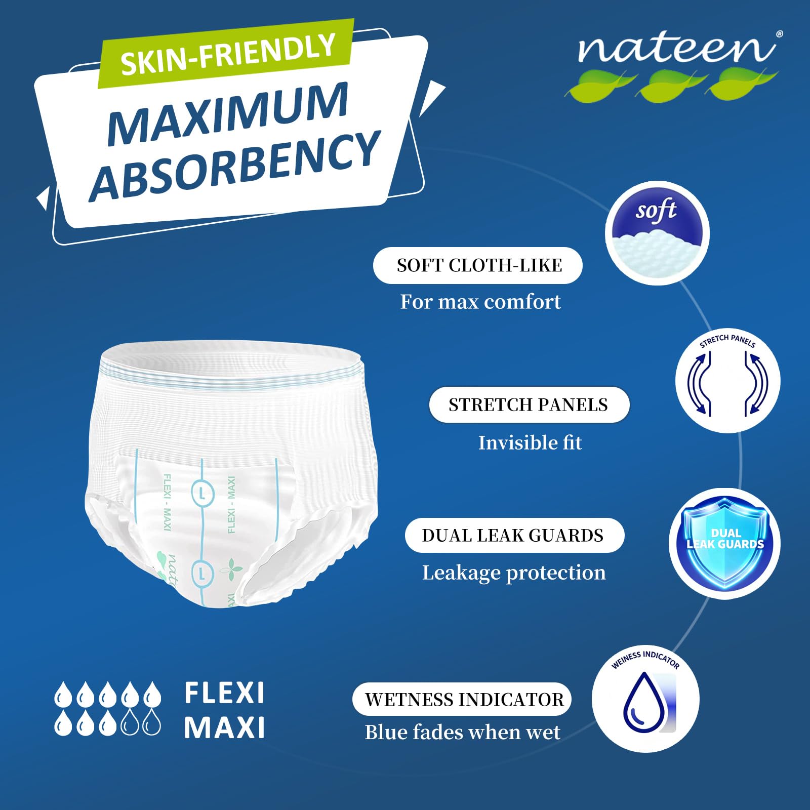 Nateen Flex Maxi XL wetness indicator showing when a change is needed.