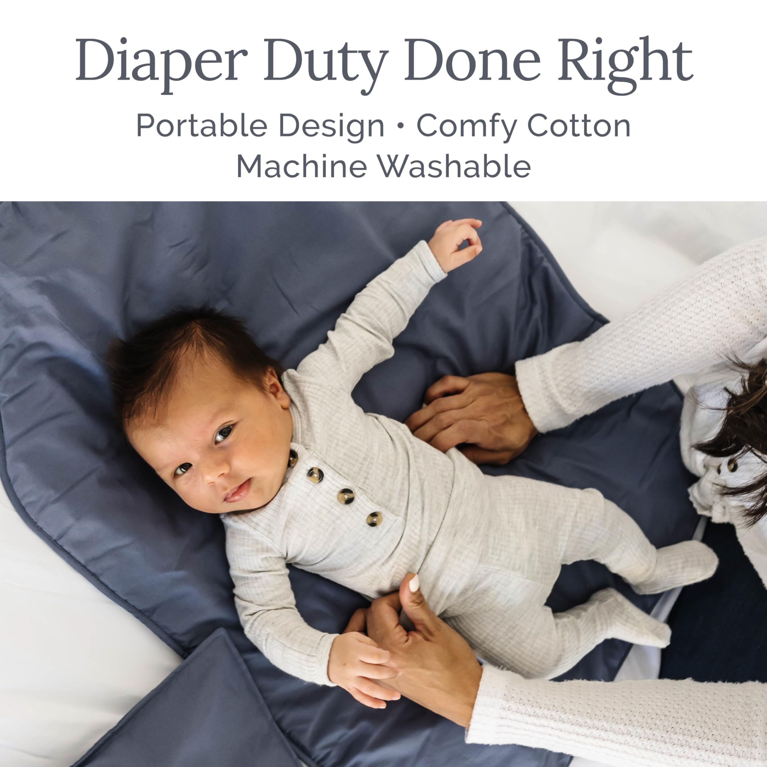 Natemia changing pad fits in a diaper bag for quick, clean changes away from home.