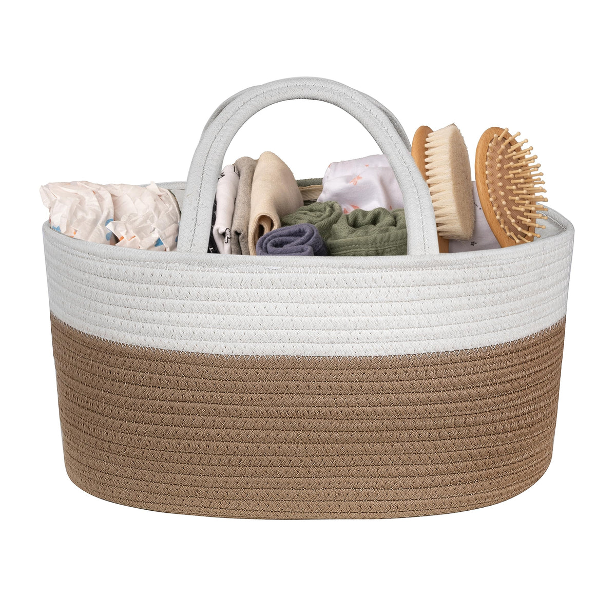 Natemia Diaper Caddy Organizer with rope handles keeps nursery essentials within reach.