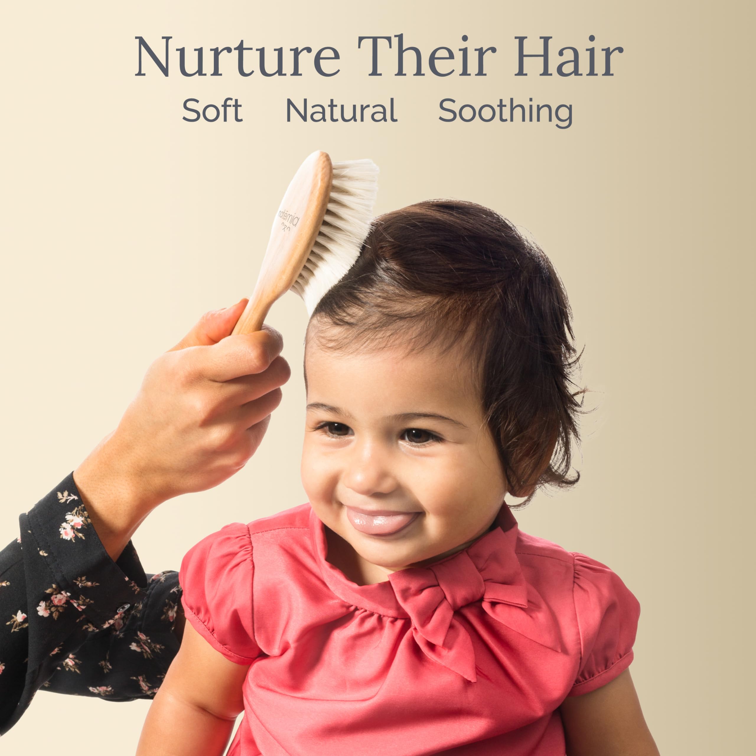 Natemia goat hair bristles for safe, gentle grooming on a newborn's scalp