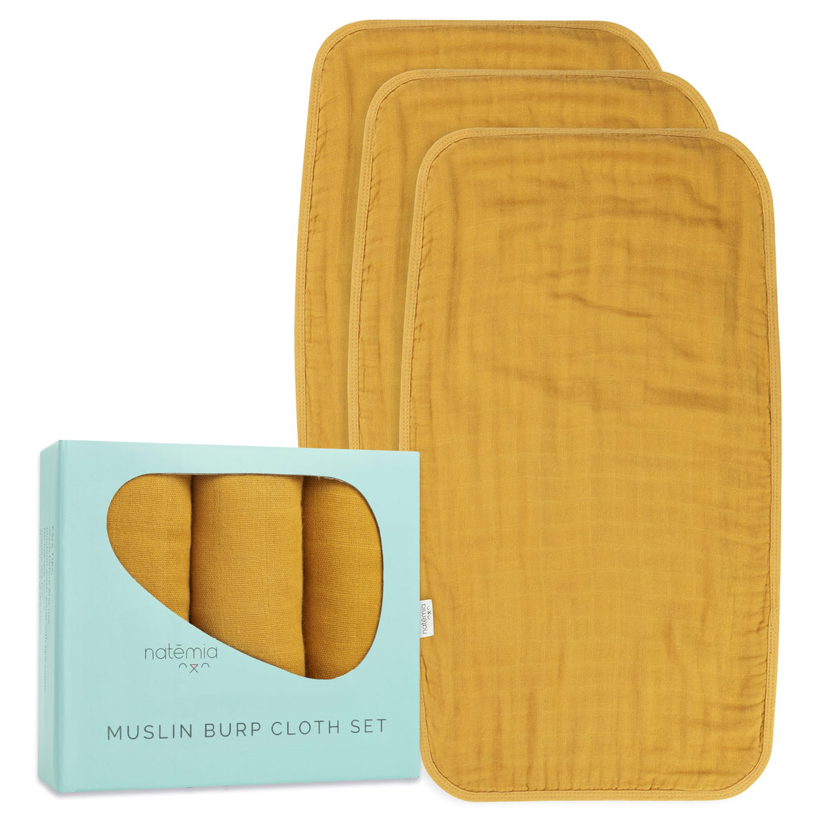 Natemia burp cloth over-shoulder coverage absorbs spit-up effectively.