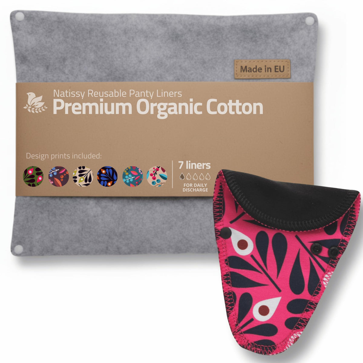 Natissy EU-made ultra-soft panty liners seven-pack for daily use.