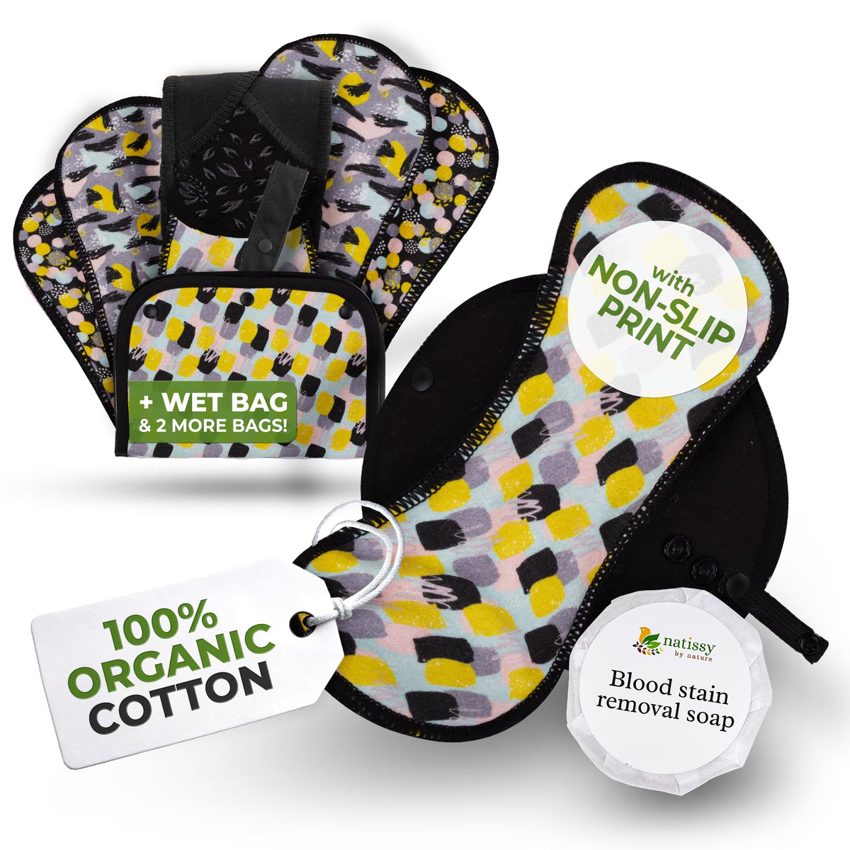 Natissy non-slip pad on underwear grip keeps pad securely in place during daily activities.