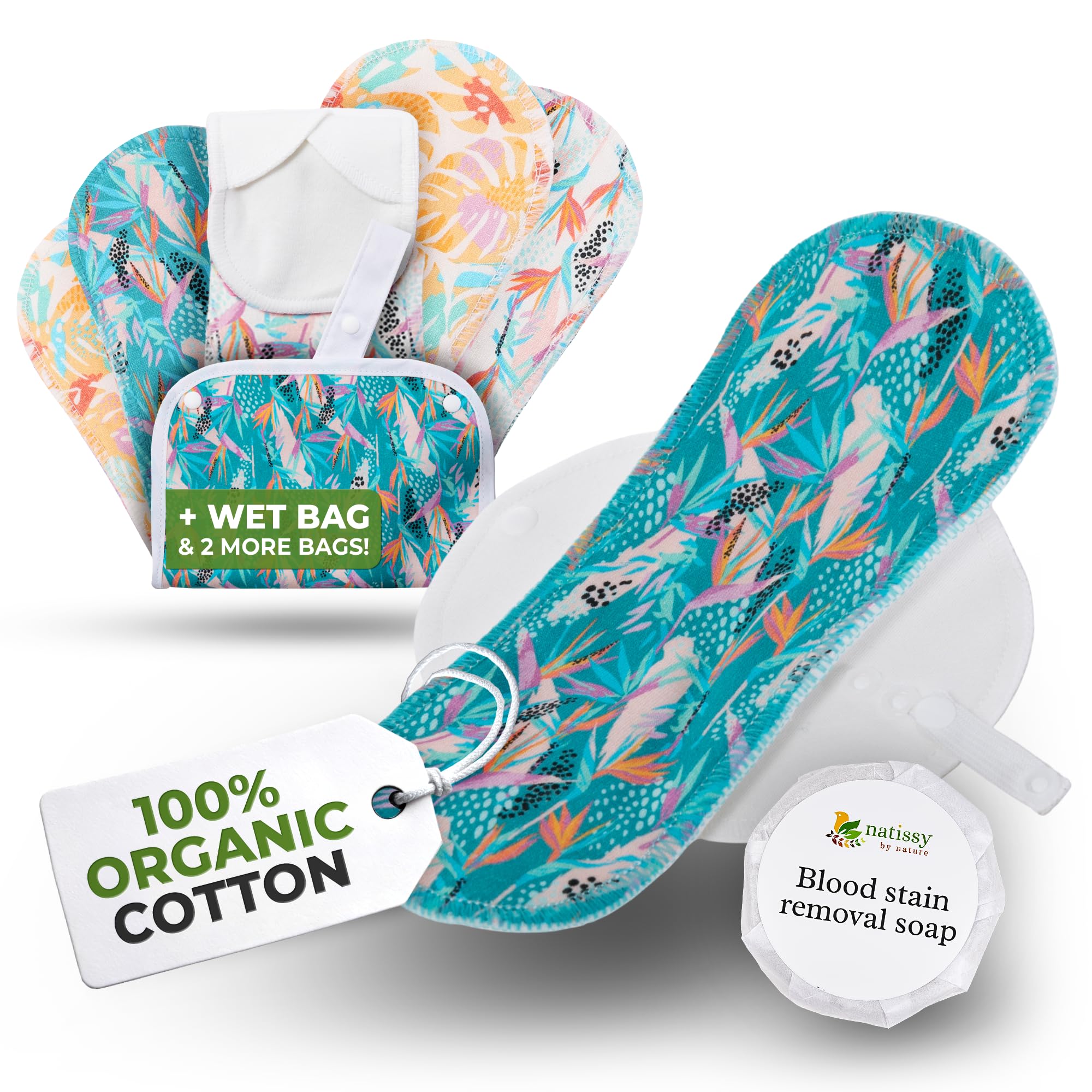 Natissy organic cotton pad with secure-fit wings for reliable all-day protection.