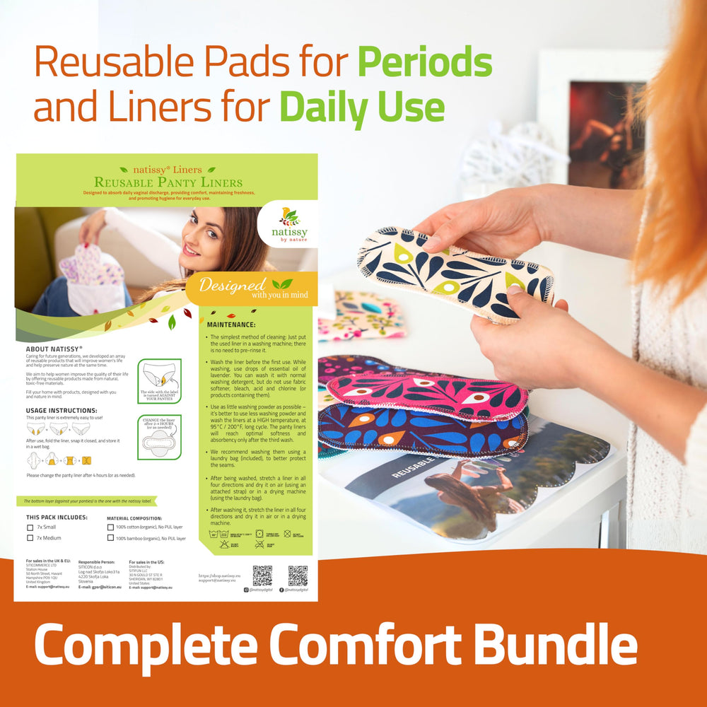 Natissy small-pack contents show wing extenders and cotton laundry bag.