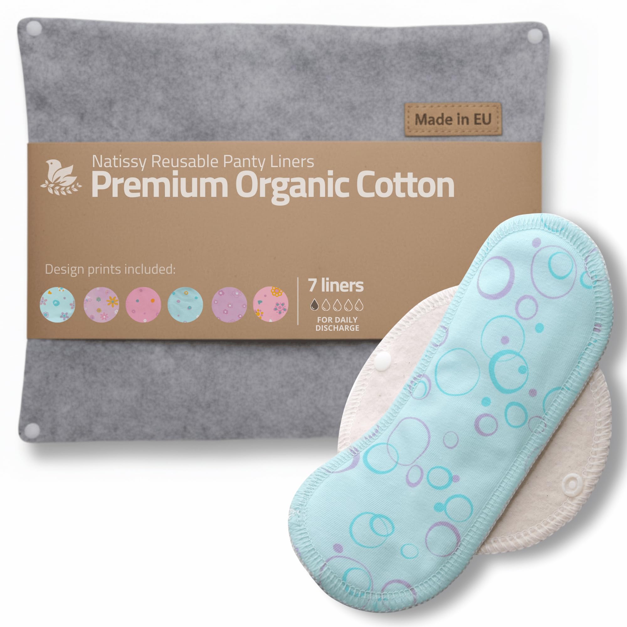 Natissy small panty liner pack close-up shows a compact daily-wear design.