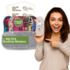 Natissy Wingless Liner adhesive-sticker close-up shows secure stay-put wear.