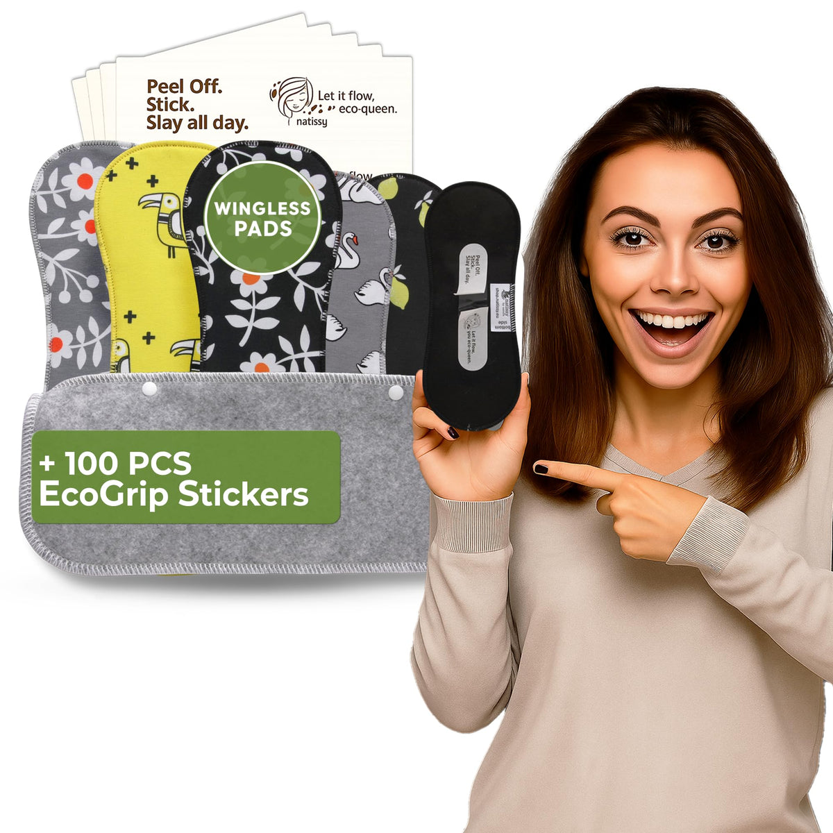 Natissy Wingless Pad with adhesive-sticker for secure, stay-put protection.