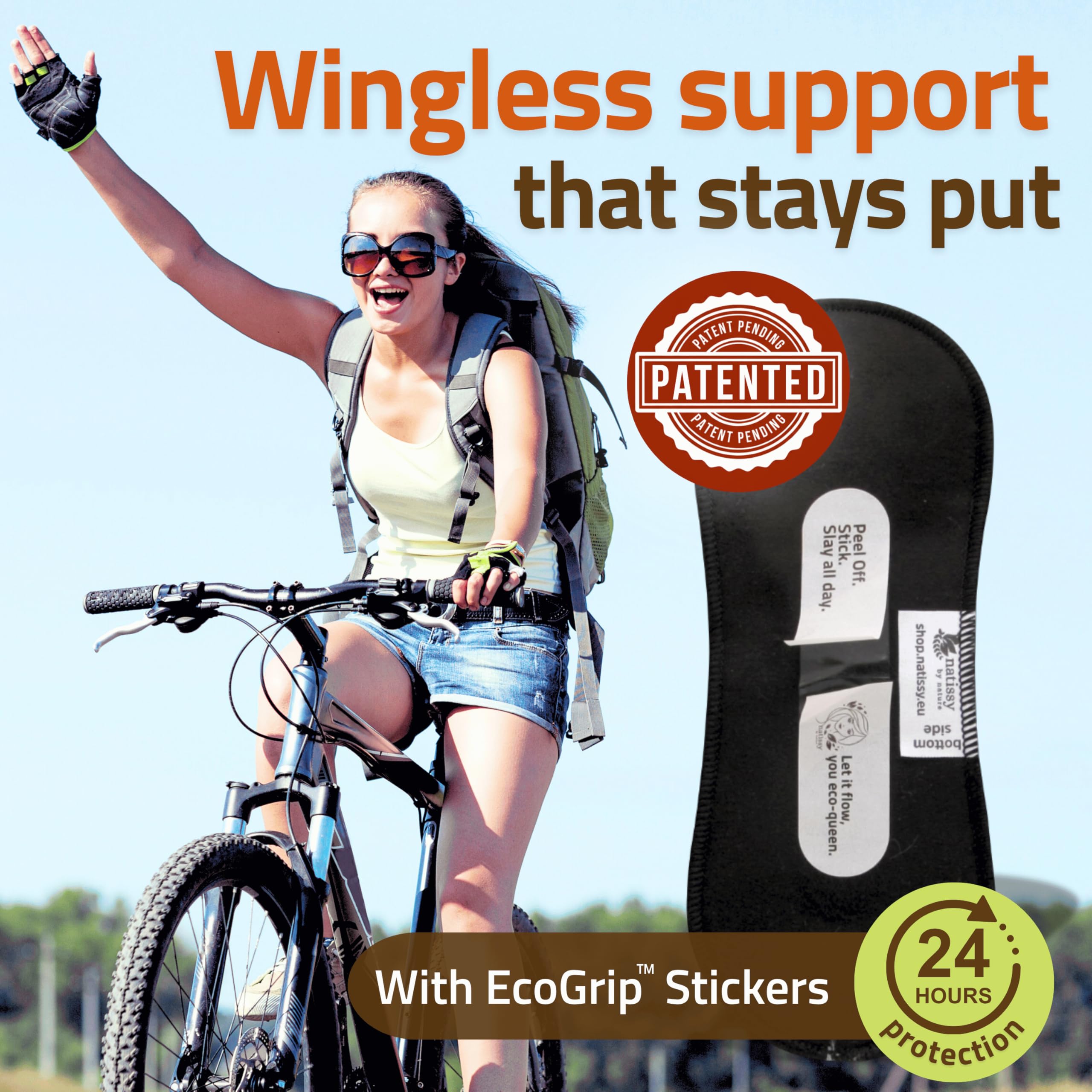 Natissy pad displays breathable organic cotton for gentle skin comfort.