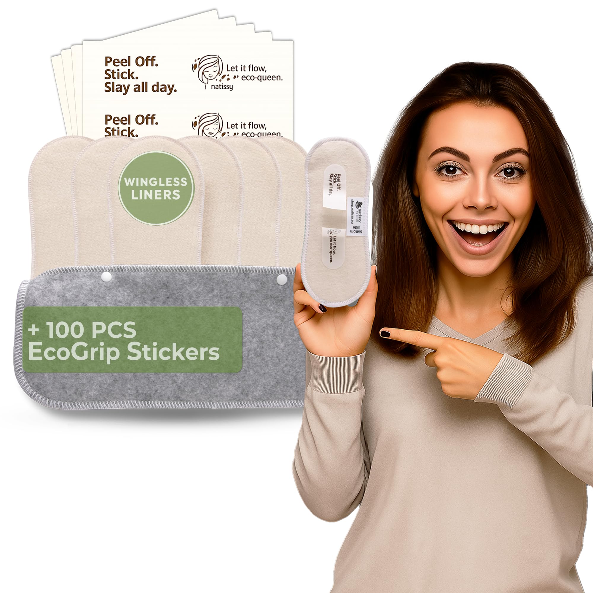 Natissy wingless panty liner with adhesive sticker stays securely in place.