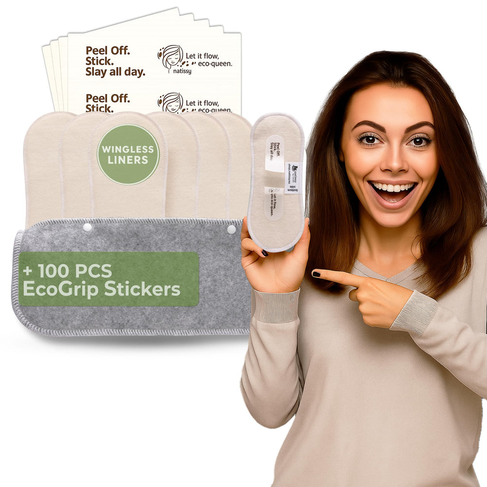 Natissy wingless panty liner with adhesive sticker stays securely in place.