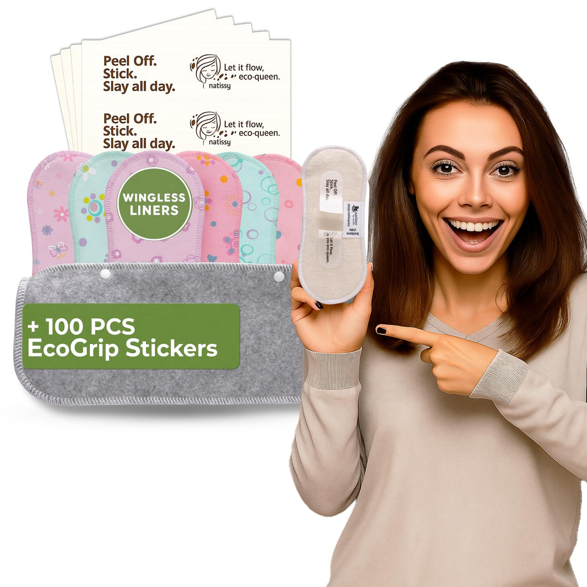 Natissy wingless panty liner with adhesive-sticker for secure daily wear.