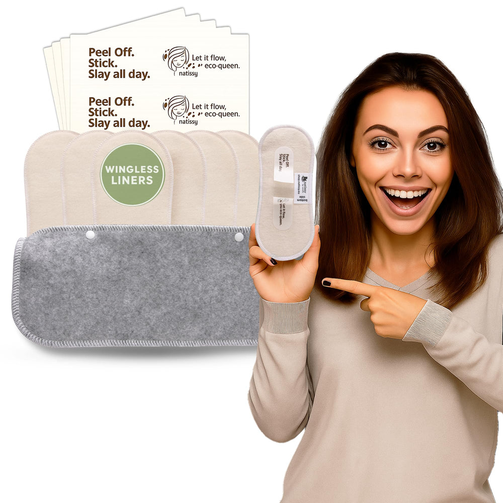 Natissy Wingless Panty Liner adhesive close-up shows secure daily wear