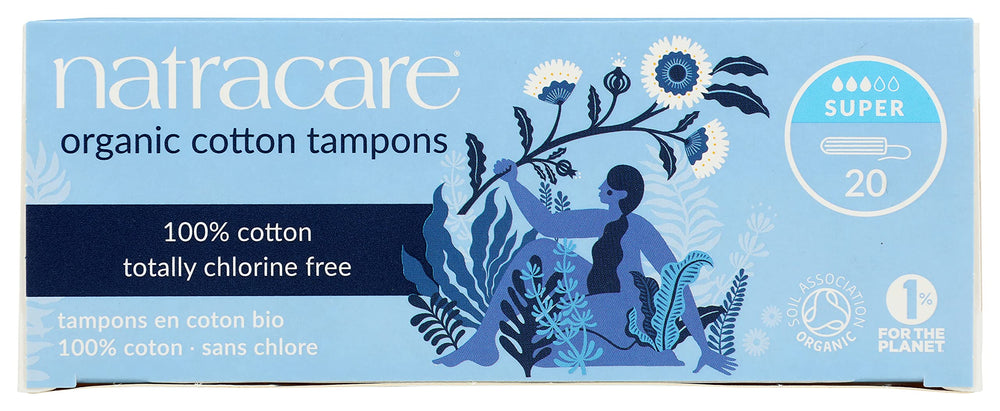 Natracare 100% organic cotton tampon highlighted for pure materials.
