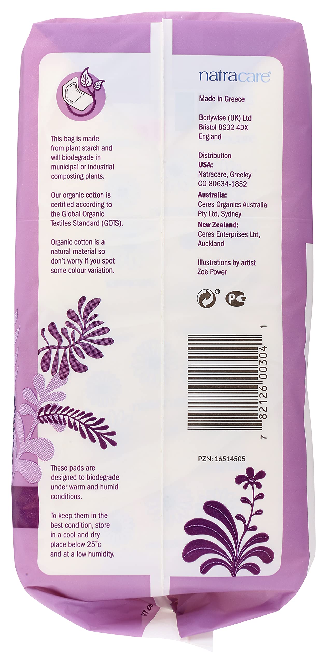 Natracare brand logo on packaging signaling vegan, ethical products.
