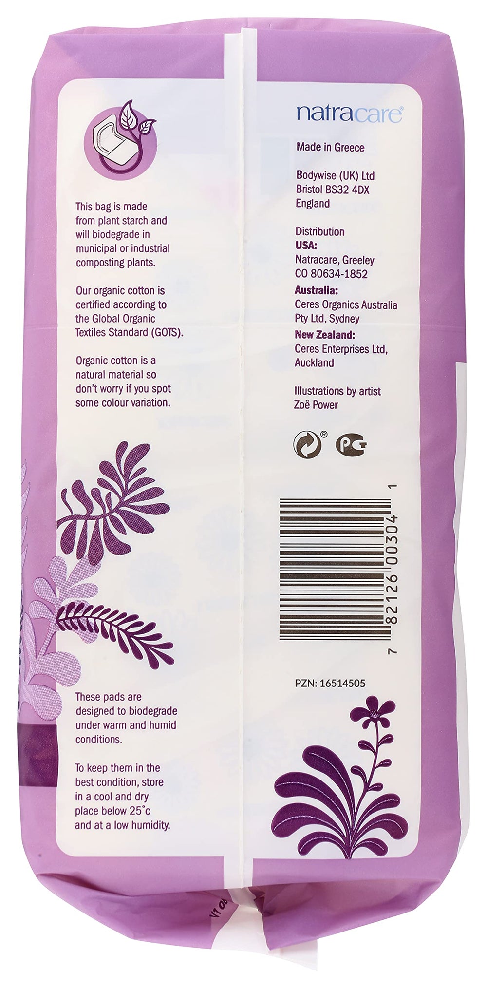 Natracare brand logo on packaging signaling vegan, ethical products.