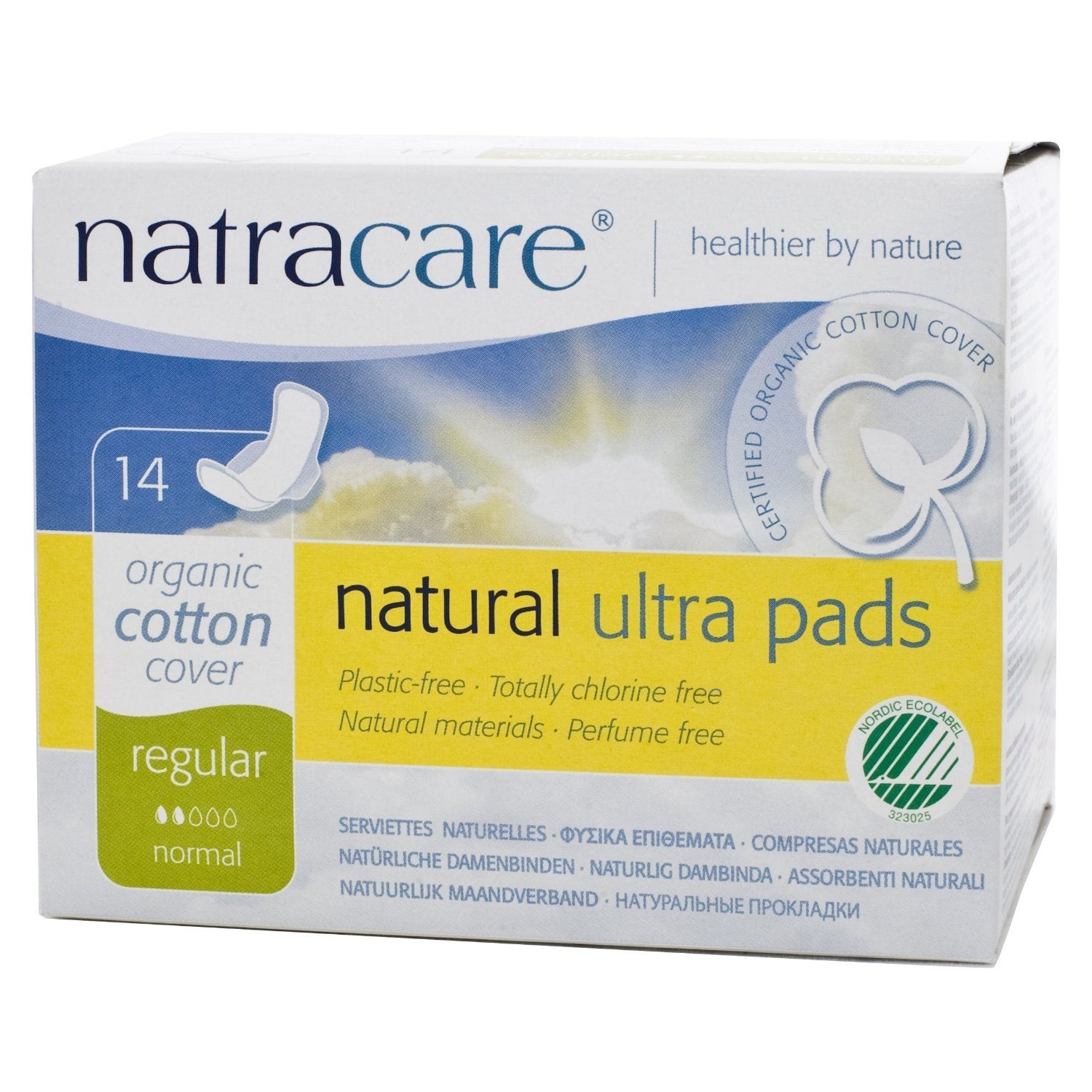 Natracare Cotton Natural Ultra Pads with Wings front pack view for secure daily wear.