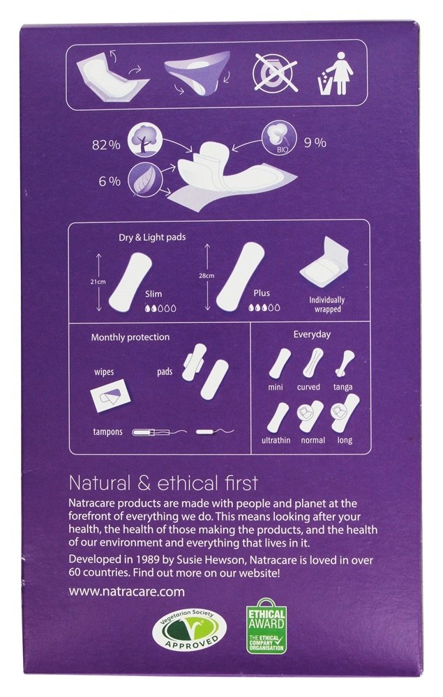 Natracare Dry & Light, pack of 6 boxes, convenient 120 pads for on-the-go daily use.
