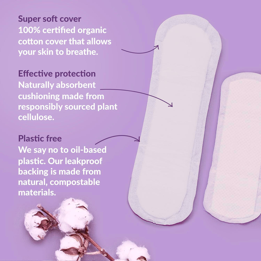 Natracare Dry and Light unscented pads shown for sensitive skin care.