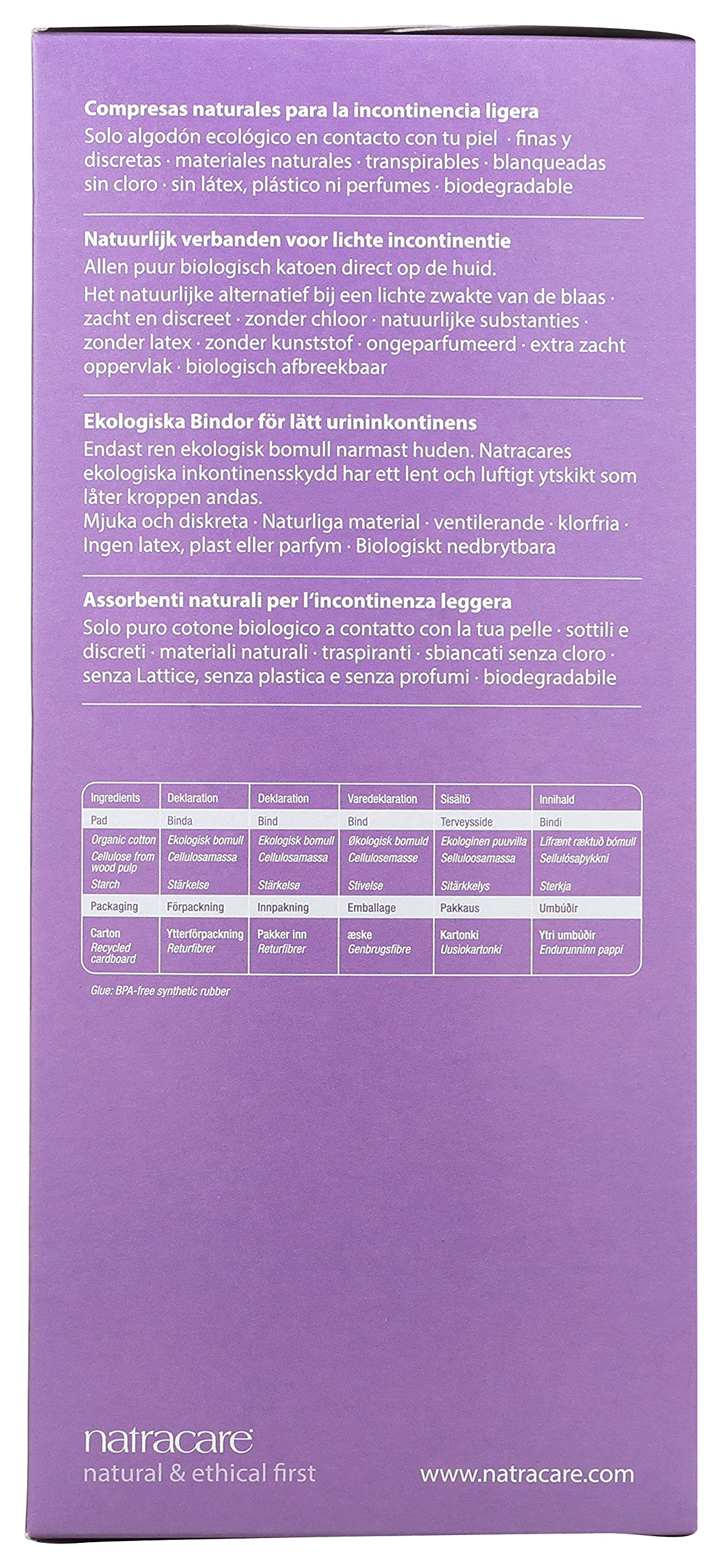 Natracare pad with no dyes or latex supports sensitive skin