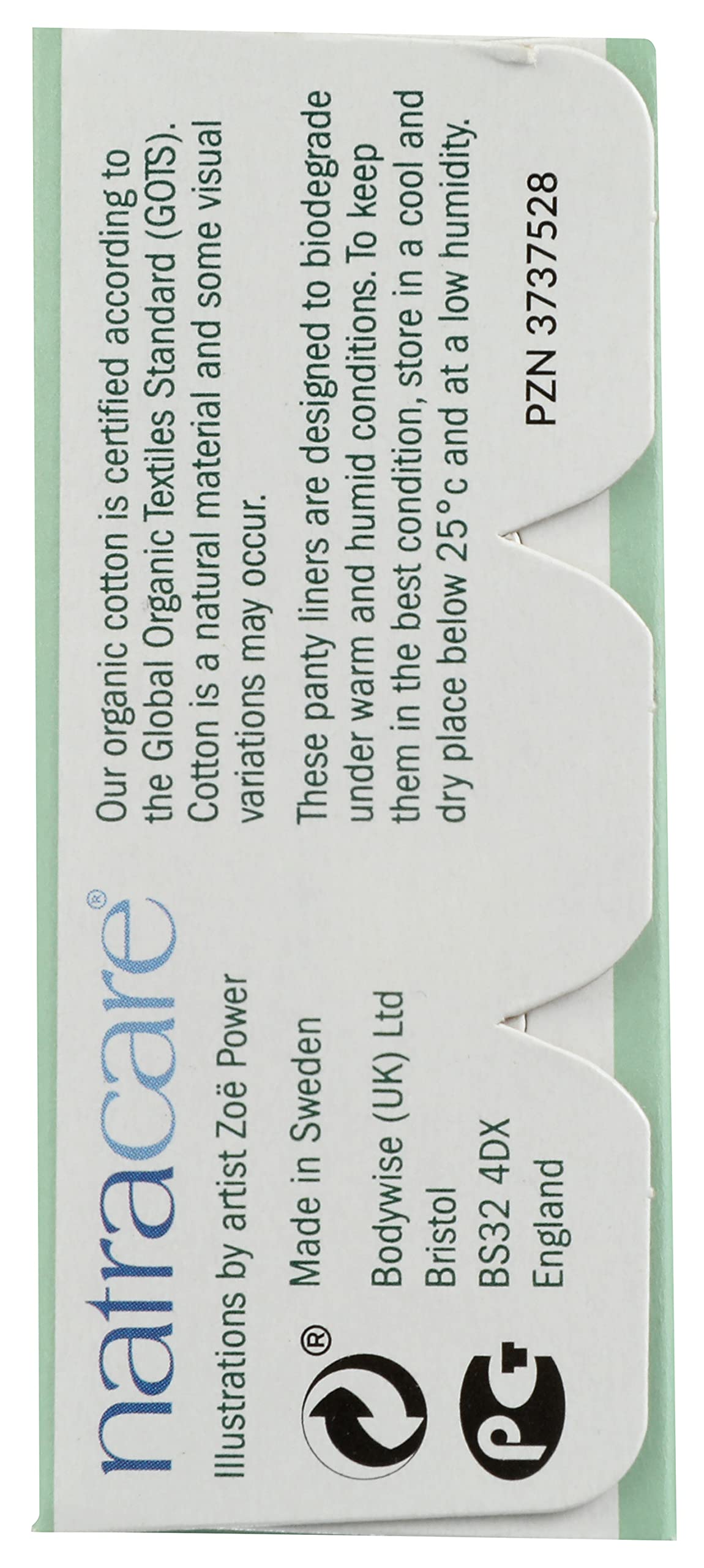 Natracare eco-friendly branding close-up, responsible materials visible.