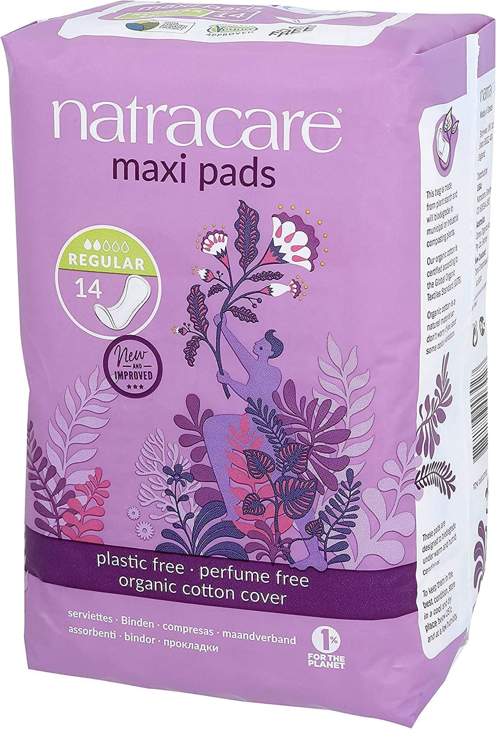 Natracare Maxi Regular pads stacked, showing length and absorption coverage.