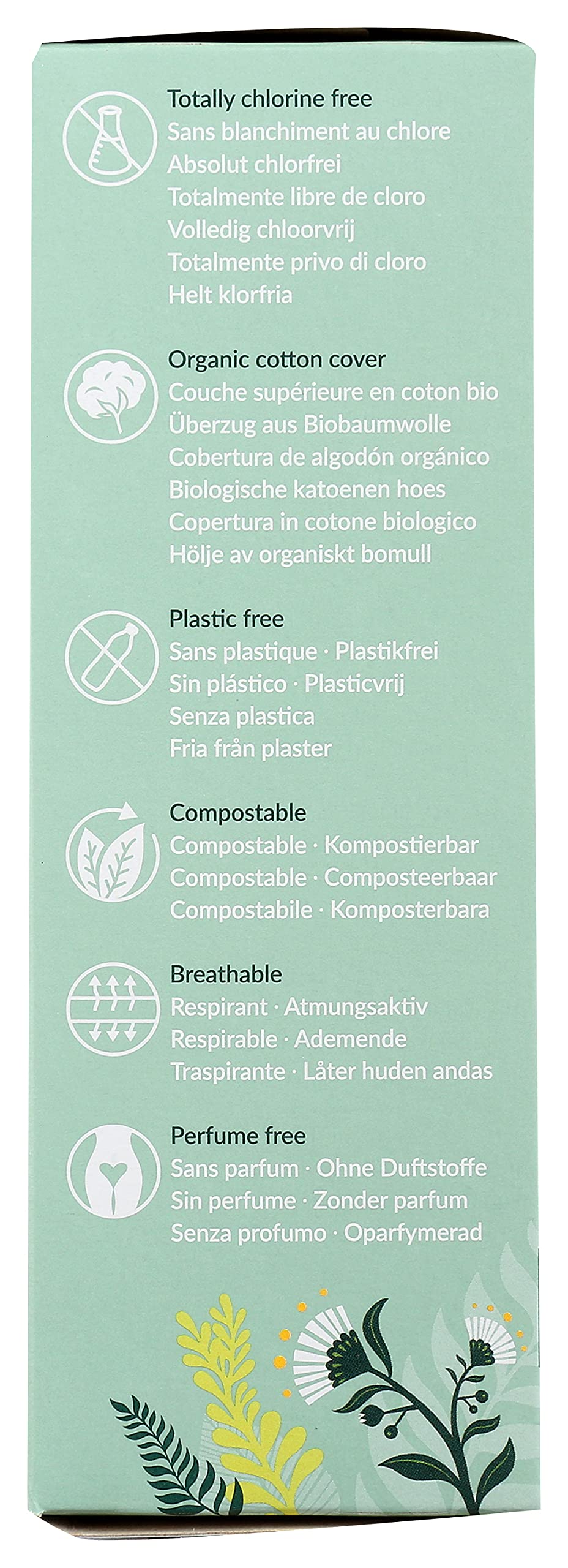 Natracare mini pant liners chlorine-free natural materials for skin-friendly protection.