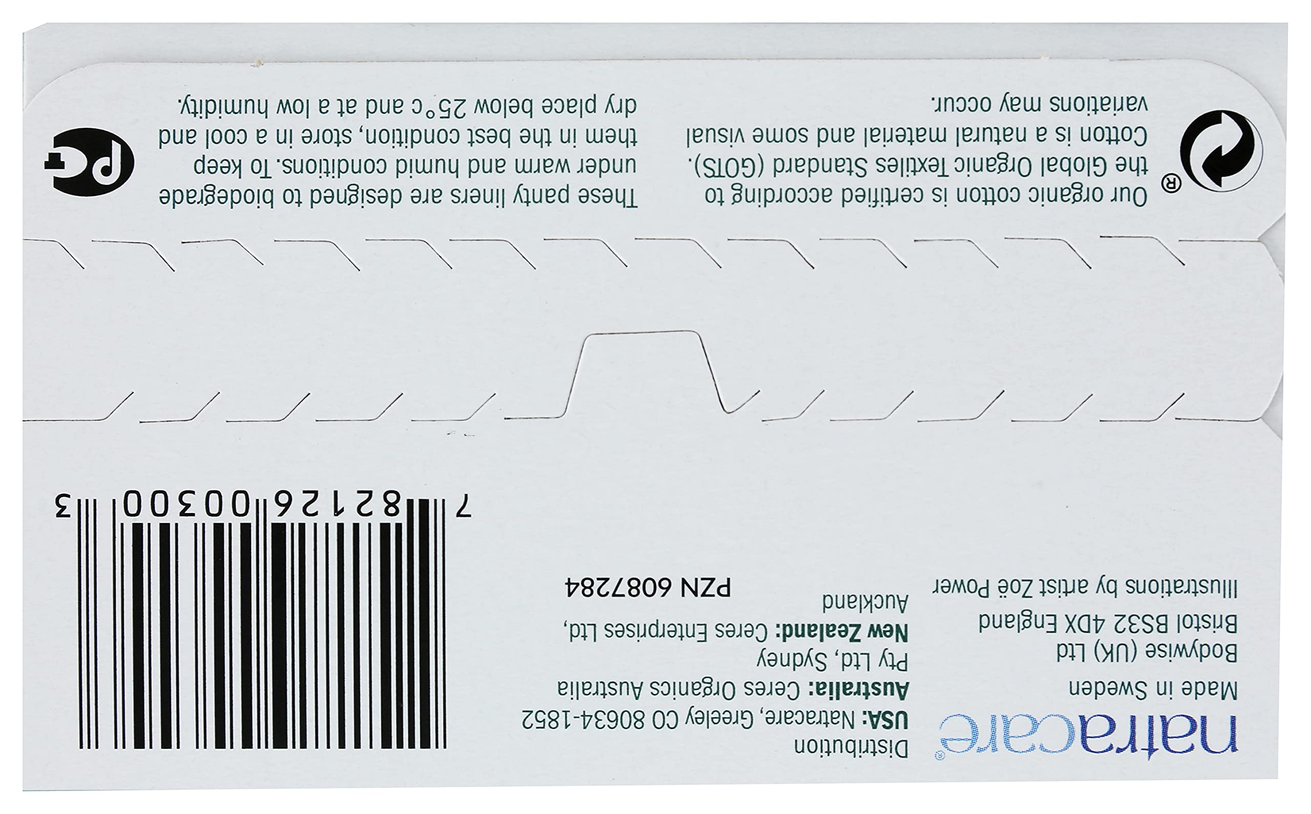 Natracare eco packaging emphasizes recycled cardboard and vegetable-based ink.