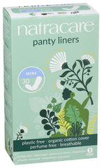 Natracare mini pant liners organic cotton cover close-up for sensitive skin.