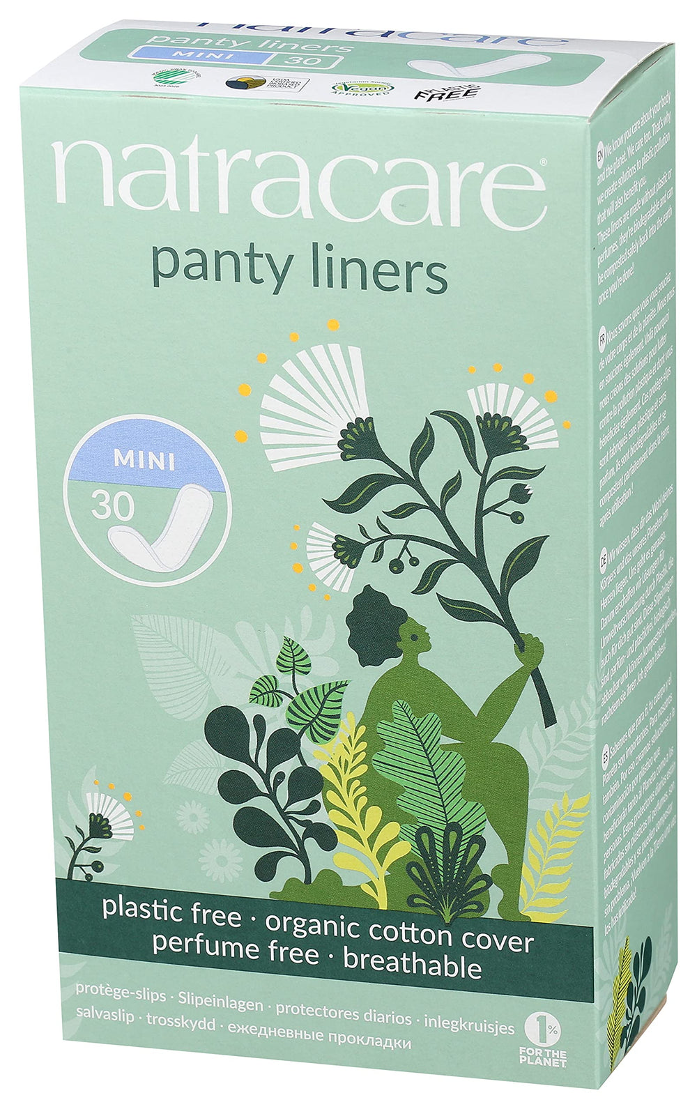 Natracare mini pant liners straight-cut design supports discreet daily wear.
