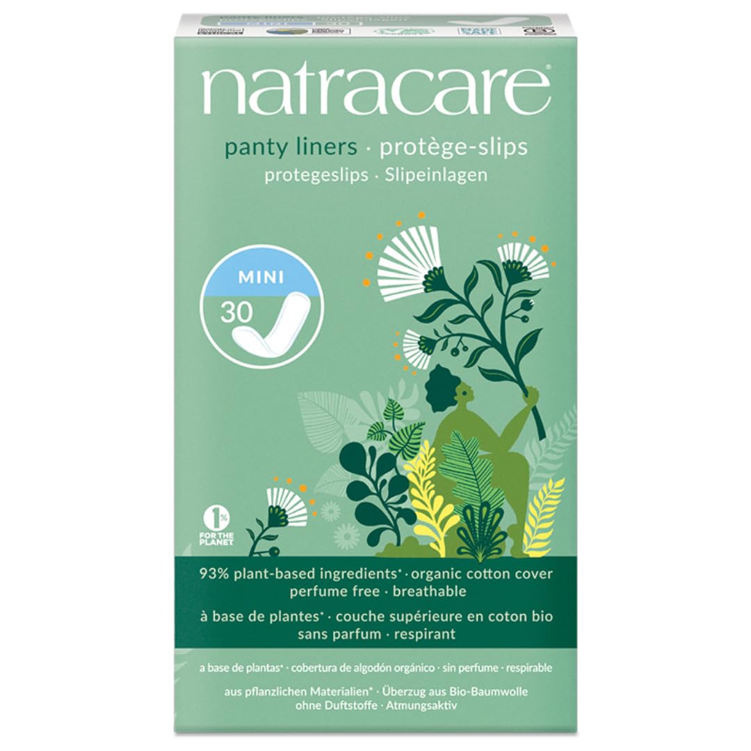 Natracare mini panty liners with a breathable cotton cover for daily comfort.