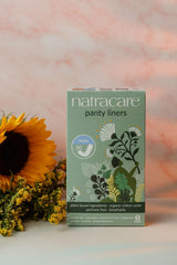 Natracare mini panty liners pack-30 view highlights plastic-free, chlorine-free design ideal for sensitive skin.