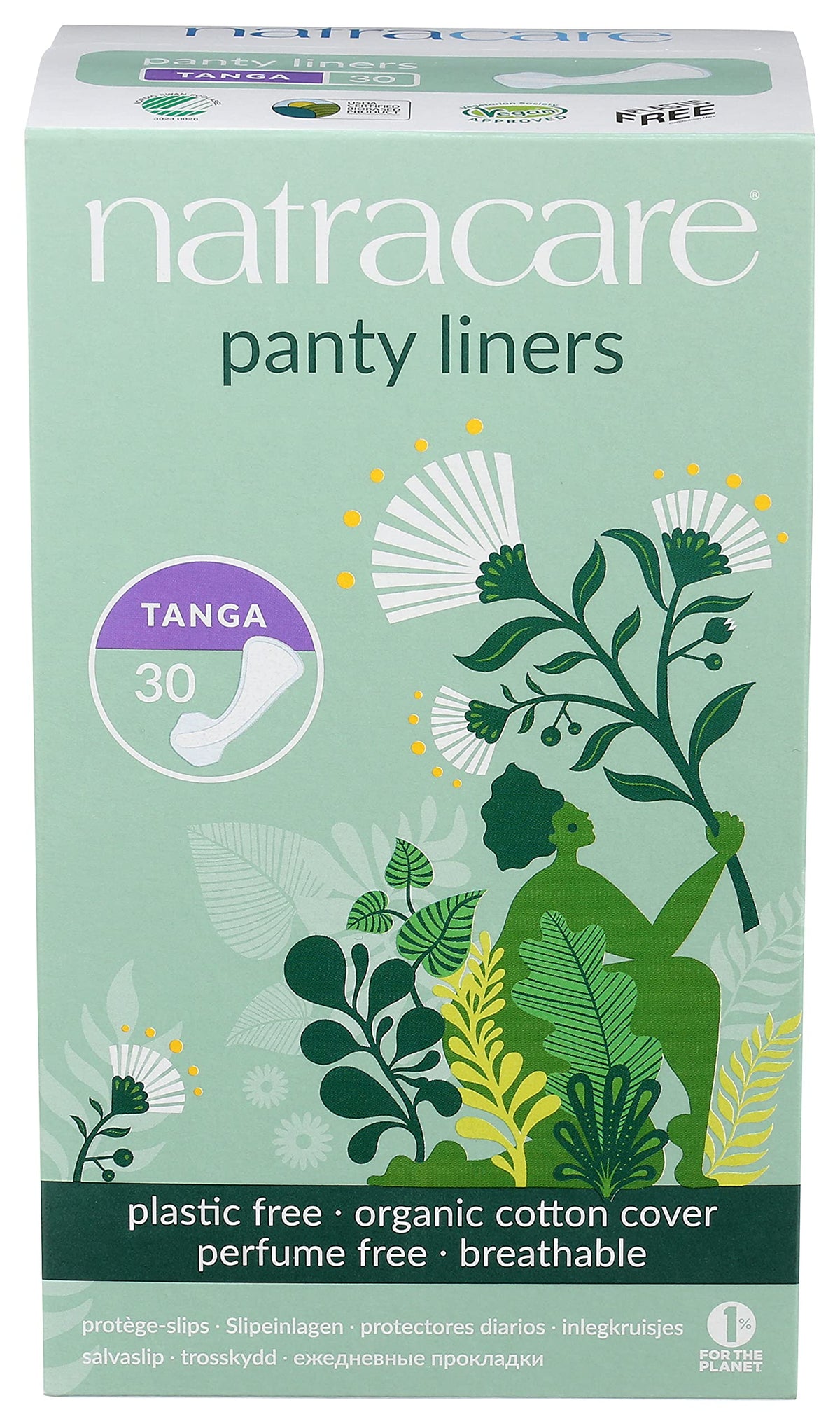 Natracare natural panty liner packaging for eco-friendly daily protection
