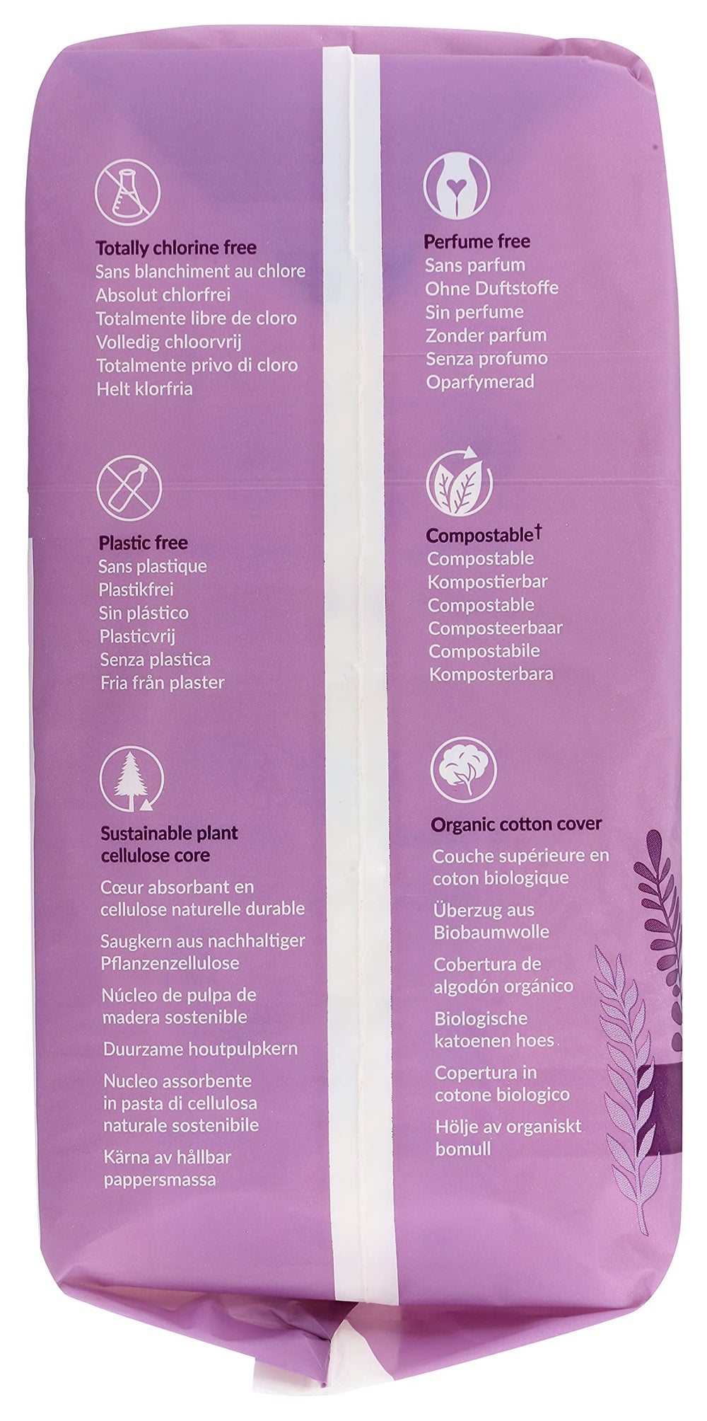 Natracare night-time pad absorbent core offers overnight protection.