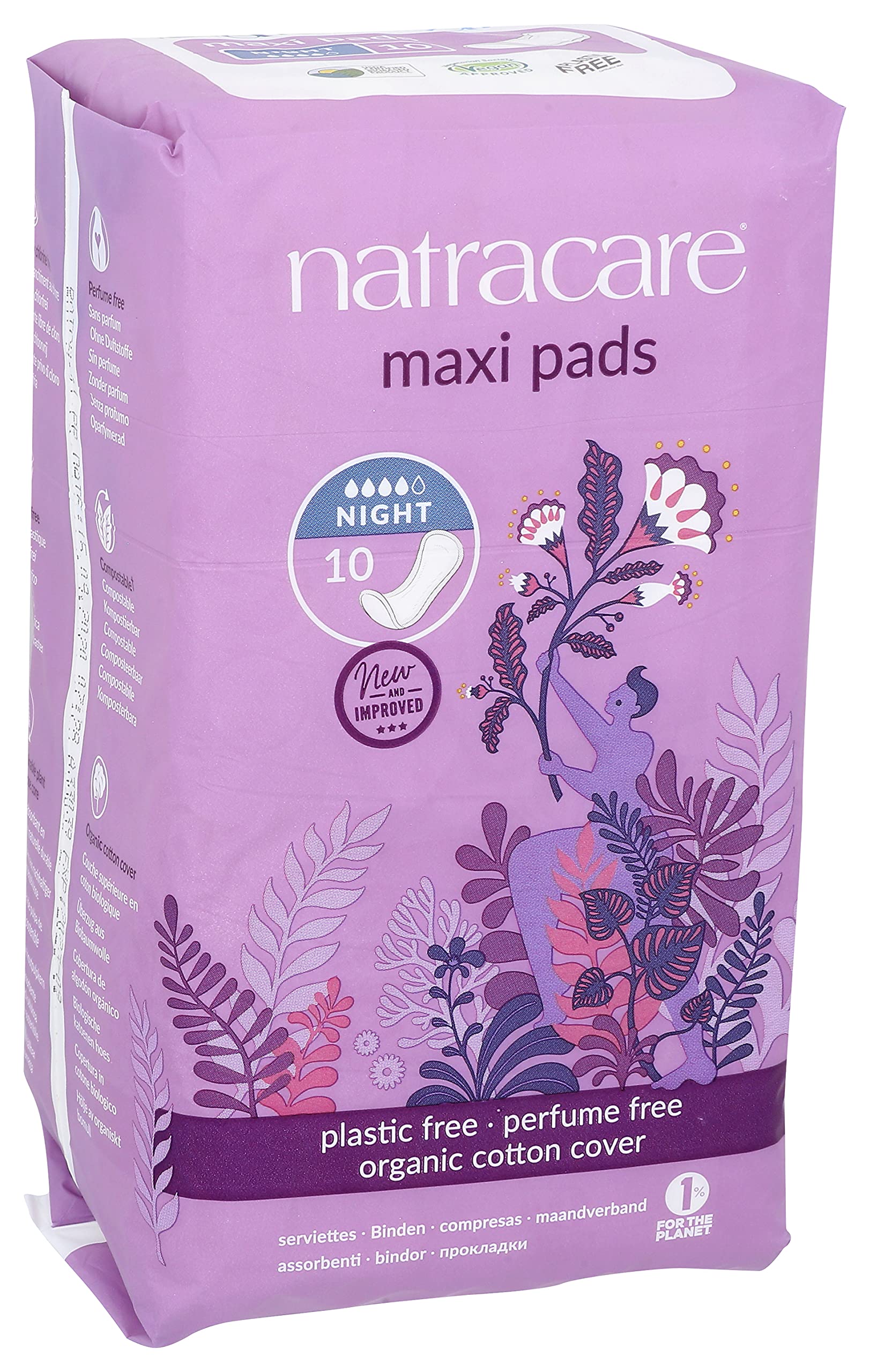 Natracare night-time pad without wings demonstrates wingless overnight protection.