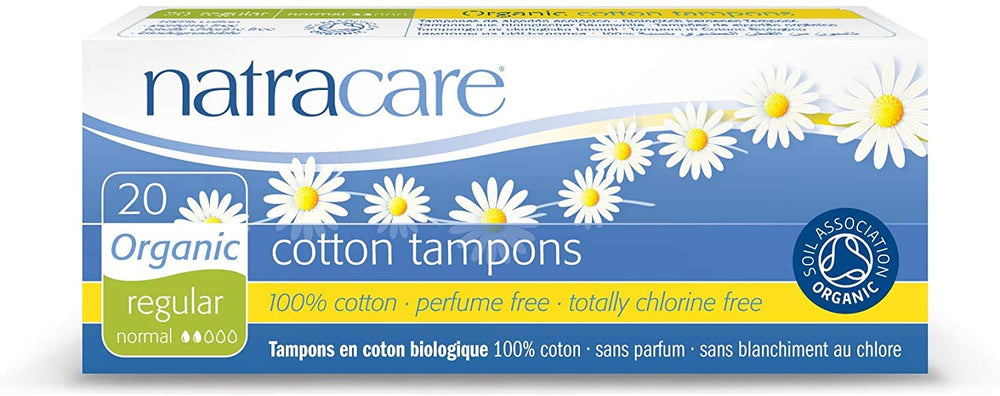 Natracare non-applicator regular tampons offer organic cotton comfort.