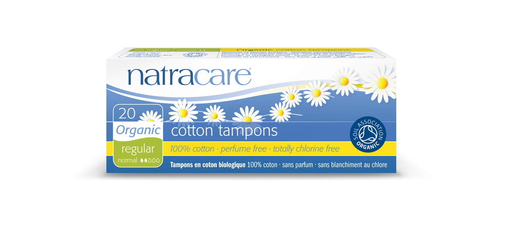 Natracare non-applicator tampons regular front view in box