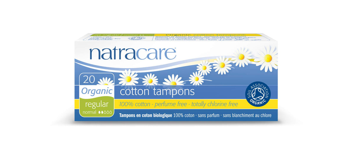 Natracare non-applicator tampons regular front view in box