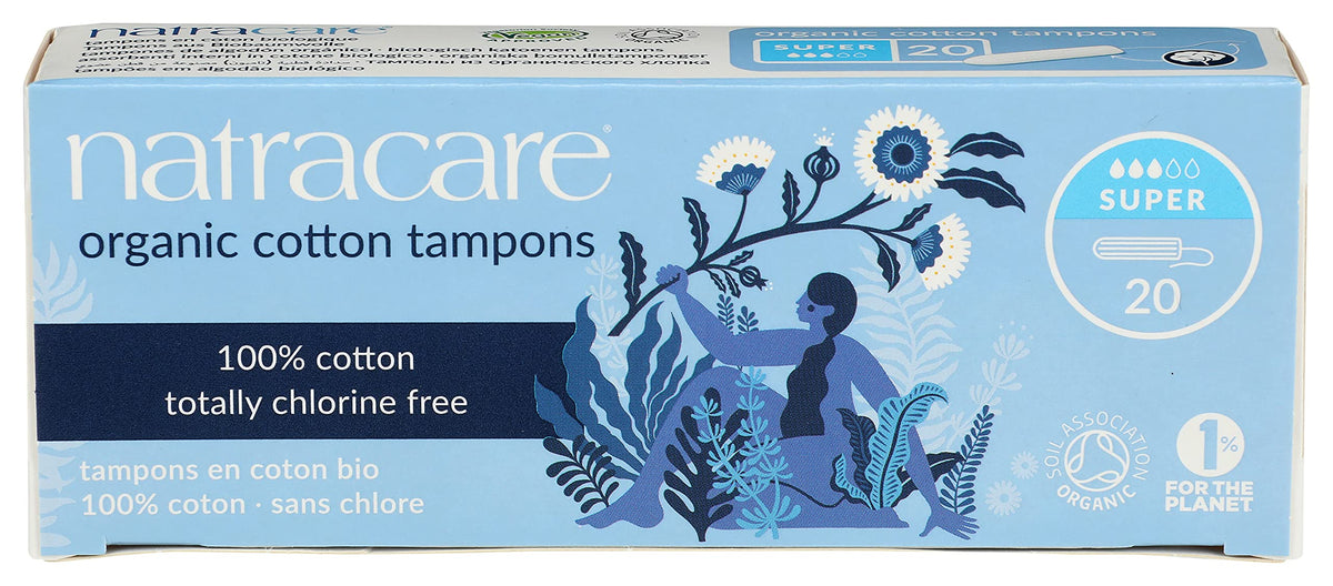 Natracare non-applicator tampon packaging shown for easy handling.