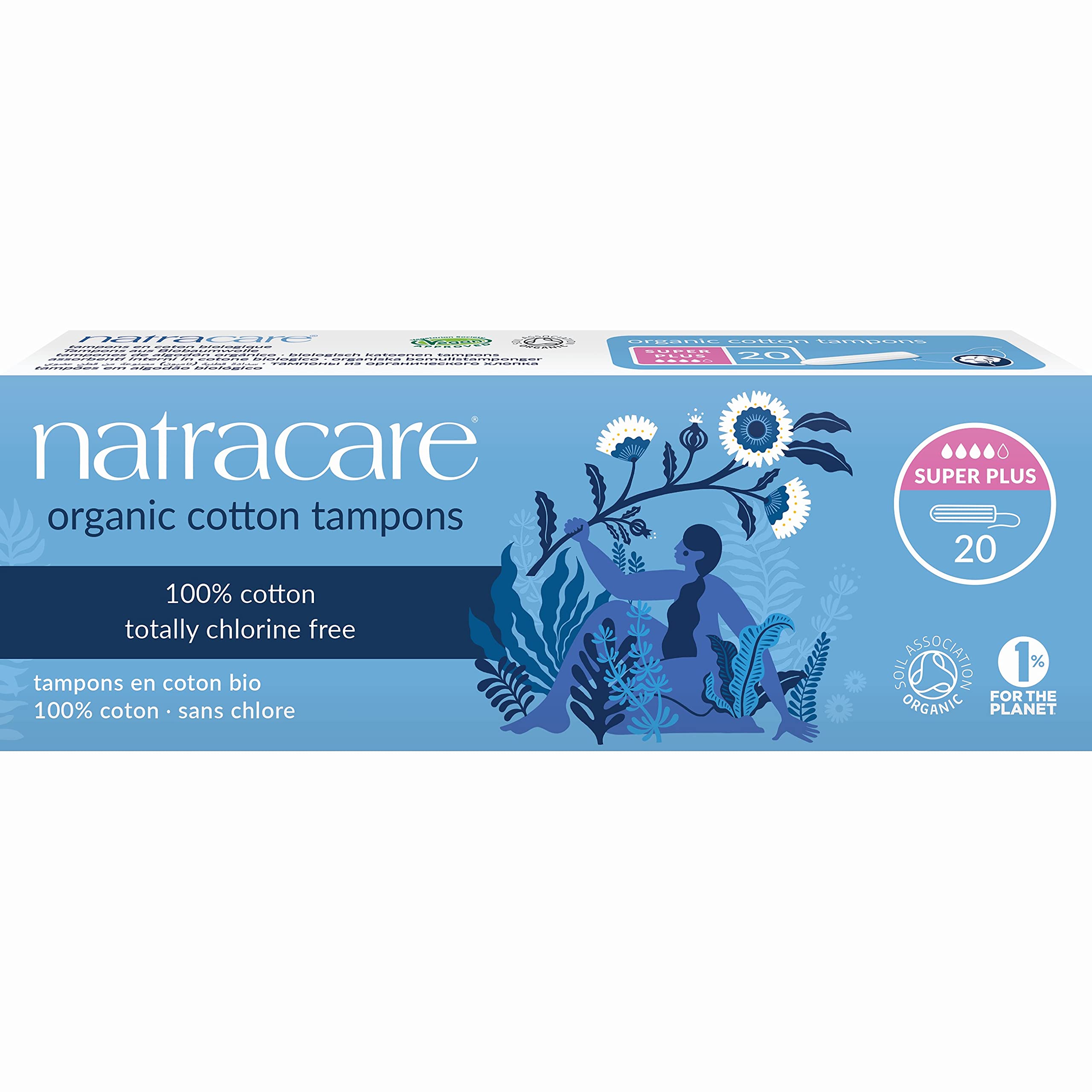 Natracare non-applicator tampons super plus in organic cotton for comfortable, chemical-free protection