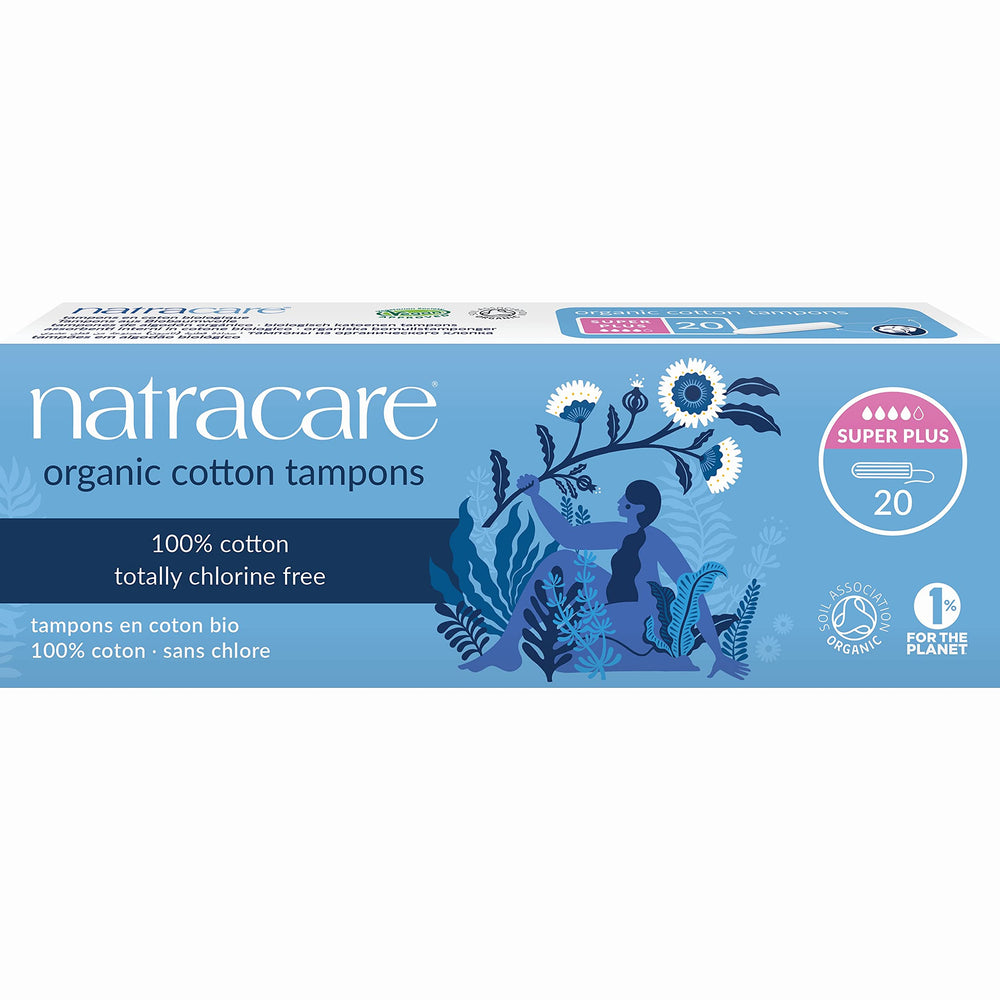 Natracare non-applicator tampons super plus in organic cotton for comfortable, chemical-free protection