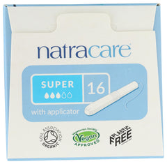 Natracare organic cotton super tampons close-up showing natural absorbent fibers