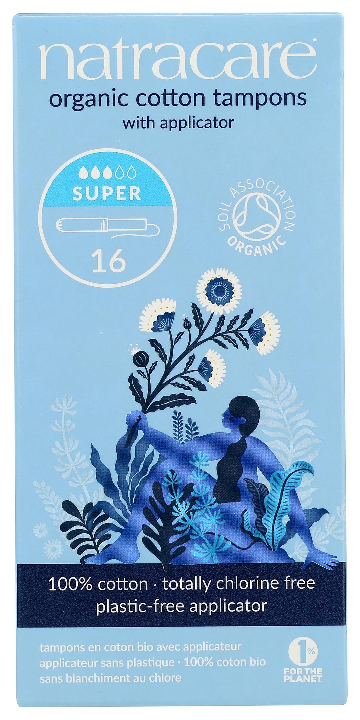 Natracare organic cotton super tampons with a cardboard applicator for plastic-free use