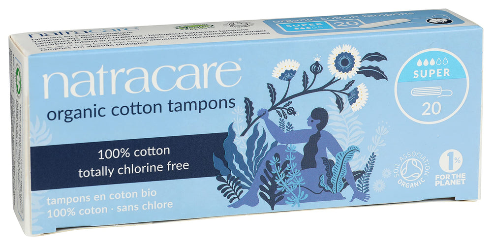 Natracare organic cotton tampon with super absorbency for daily comfort.