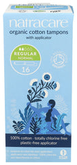 Natracare organic cotton tampons with cardboard applicator pack view for regular absorbency