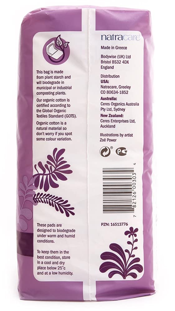 Natracare pad individually wrapped for hygienic, on-the-go protection